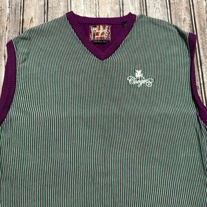 Coogi Australia Vintage Vest Striped Purple Green V Neck Knit Lightweight XXXL